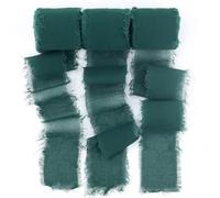 Chiffon Ribbon 3 Rolls 1.5 inch X 5.5 Yard Dark Green Handmade Fringe Silk Ribbon Set for Gift Wrapping, Wedding Invitations, Bridal Flower Bouquets, Baby Shower, DIY Crafts
