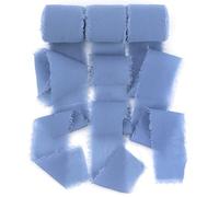 Chiffon Ribbon 3 Rolls 1.6 inch X 5.5 Yard Dusty Blue Handmade Fringe Silk Ribbon Set for Gift Wrapping, Wedding Invitations, Bridal Flower Bouquets, Baby Shower, DIY Crafts