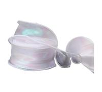 Chiffon Ribbon 40mm 10Yards Fishtail Ribbon Reflective Iridescent Wavy Edge for Wrapping DIY Bow Bouquet Voile Ribbons for Wrapping Floral Bouquet(White)