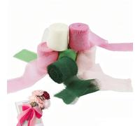 Chiffon Ribbon 6 Rolls,4cm x 5m Green, White and Pink Ribbons for Crafting,Handmade Ribbons,for Gift Wrapping, Wedding, Bouquets, Headpieces, Cards, Baby Showers and Holiday Decorations