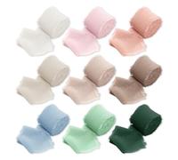 Chiffon Ribbon, 9 Color Hand Torn Fringe Ribbons with Exquisite Craft, for Wedding, Flowers, Party Styling, Christmas Decoration,Gift Wrapping, Bow Making and More, Romantic Touch to Your Project