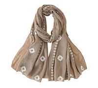 Chiffon Scarf Thin Long Embroidered Scarf Linen Fashion Women Plain Cotton And Scarf Thick Scarf Men Lightweight Scarfs for Women Summer (Khaki, One Size)