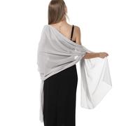 Chiffon Shawls and Wraps for Evening Dresses Women Elegant Soft Scarf Bridal Scarve Wedding Stole, Silver, Plus Size