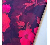 Chiffon Sheer Fabric - Plain & Printed Crepe Polyester Woven Material for Dresses, Wedding, Arch Decor - 45" (112 cm) Wide, Sold in 1 Meter Pre-Cut Lengths (Hot Pink Black Floral)