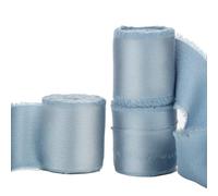 Chiffon Silk Satin Ribbon, 1.5 Inch x 15 Yard Handmade Frayed Chiffon Ribbon, Dusty Blue Silk Ribbon with Raw Edge for Gift Wrapping Wedding Invitations Bridal Bouquets Baby Shower Home Decor