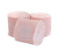 Chiffon Silky Ribbon, Light Pink Handmade Fringe Silk Ribbons Set, 3 Pcs | Soft Chiffon Tulle, Handmade Fringe Edges, Light Airy Texture, Suitable for Gift Wrapping, Bridal Bouquets and Weddings
