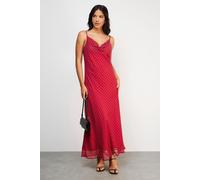 Chiffon Spot Print Cowl Bias Strappy Maxi Dress Warehouse Red 8