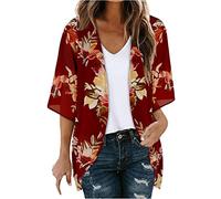 Chiffon Summer Kimono Short Sleeve Open Front Chiffon Coat Holiday Clothes Hawaiian Floral Printed Lightweight Casual Womens Beachwear Short Sleeve Summer Cardigan Women'S Cardigans