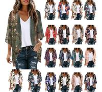 Chiffon Summer Kimono Short Sleeve Open Front Kimonos for Women Plus Size Waterfall Jacket Lace Cardigan Beach Cover Up Baggy Cardigans for Women UK Hawaiian Floral Printed Lightweight Casual