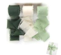 Chiffon Thick Silky Ribbon, 3 Rolls 1.5'' x 5 Yd Green & Cream, 1.5'' x 15 Yd Sage Green Ribbons Handmade Fringe for Wedding Invitations, Bridal Bouquets, Gift Wrapping, Holiday Decoration