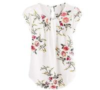 Chiffon Tops for Women UK Plus Size,Ladies T Shirts Elegant Floral Printed Cap Sleeve Tunic Tops Round Neck Going Out Top Floaty Loose Summer Blouses Floaty Tee Shirts Clearance XS-5XL White