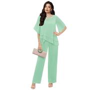 Chiffon Trouser Suits Mint Green Mother of The Bride Trouser Suits 2 Pieces Mother of The Groom Outfits Size 12