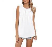 Chiffon Vests Tops for Women Beach, Tank Tops Women Loose Fit Solid Color Ruched Summer Tops for Women Lightweight Comfort Cami Tops for Women Fashion Crew Neck Sleeveless Blouses for Women White