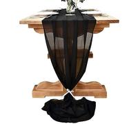 Chiffon Wedding Table Runner, 27x120 Inches Long Tulle Table Runner - Romantic Sheer Black, Perfect for Bridal & Baby Shower (A)