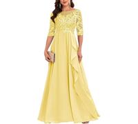 Chiffon Yellow Mother of The Bride Dress Long Sleeve Lace Formal Gown Plus Size Wedding Guest Dresses UK24