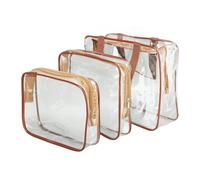 Chiffonade 3-Pack Crystal Clear PVC Cosmetic Bags Water proof Travel Toiletry Organizer Set with Zipper & Handles for Makeup, Skincare & Essentials, Coffee, Portable