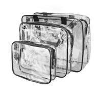 Chiffonade 3-Pack Crystal Clear PVC Cosmetic Bags Water proof Travel Toiletry Organizer Set with Zipper & Handles for Makeup, Skincare & Essentials, Black, Portable