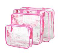 Chiffonade 3-Pack Crystal Clear PVC Cosmetic Bags Water proof Travel Toiletry Organizer Set with Zipper & Handles for Makeup, Skincare & Essentials, Rose Red