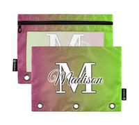 CHIFIGNO 2 Pack Personalized Pencil Case for 3 Ring Binder with Clear Window for Kids Teens Girls Adults Students, Gradient Red and Green, One Size