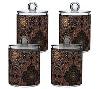 CHIFIGNO 4 Pack Qtip Holder Dispenser Gold Black Mandala Flower Apothecary Jars with Lids Makeup Brush Container for Cotton Ball, Swab, Floss, Makeup Sponges, Hair Clip 10 Oz