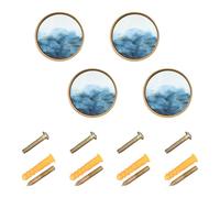 CHIFIGNO 4 Pack Round Acrylic Cabinet Dresser Knobs, Watercolor Marble Texture Golden Shiny Brass Drawer Pulls Cabinet Door Handles for Kitchen Bathroom Hardware, 32mm