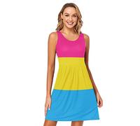 CHIFIGNO Abstract Rainbow Swirl Tie Dye Women's Sleeveless Dress Casual Print Sundress Beach Pockets Tank Dress, Pansexual Pride Flag Lgbt Rainbow Flag, X-Large