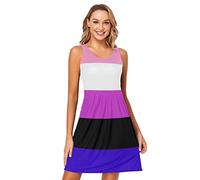 CHIFIGNO Abstract Rainbow Swirl Tie Dye Women's Sleeveless Dress Casual Print Sundress Beach Pockets Tank Dress, Genderfluid Flag Lgbt Pride Flag, Large