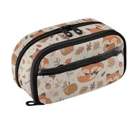 CHIFIGNO Autumn Cute Fox Beige Pencil Bag Colored Pencil Box Water-Resistant Large Pen Box with PVC Window for Teen Boys Kids Adults