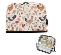 CHIFIGNO Big Capacity Pencil Case Organizer Zippered Pencil Pouch Stand Up Pen Storage Organizer Stationery Supplies for Adults Students College Roosters Floral Cream