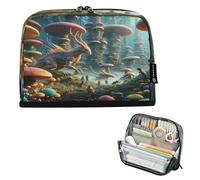 CHIFIGNO Big Capacity Standing Pencil Case Organizer Fantastic Monsters Mushrooms Pencil Bag Zipper Desk Organizer Stationery Supplies for Adults Teen College