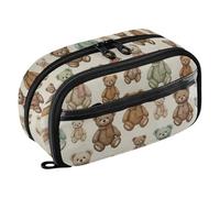 CHIFIGNO Big Pencil Bag Cute Bears Brown Aesthetic Pencil Case with PVC Window Water-Resistant Large Colored Pen Bag for School Office Travel College