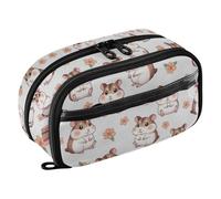 CHIFIGNO Big Pencil Bag Cute Hamster Floral Beige Colored Pencil Box with PVC Window Water-Resistant Large Aesthetic Stationery Pen Bag for School Office Travel College