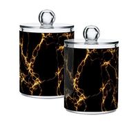 CHIFIGNO Black Gold Marble Clear Plastic Jars 2 Pack Clear Plastic Apothecary Jars Bathroom Storage Organizer for Cotton Ball, Swab, Floss, Makeup Sponges, Hair Clip 10 Oz