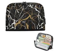 CHIFIGNO Black Marble Pencil Case Organizer Large Capacity Pencil Pouch Standing Pen Bag with Zipper Stationery Supplies for Teen Adults Students