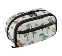 CHIFIGNO Cartoon Dinosaurs Beige Pencil Case Aesthetic Big Pencil Bag Water-Resistant Colored Pen Organizer with PVC Window for Adults Girls Kids Boys