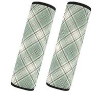 CHIFIGNO Check Pattern Spring Sage Green Seat Belt Covers Comfortable Seatbelt Covers 2Pcs Shoulder Pads Car Accessories for Car Bag, M