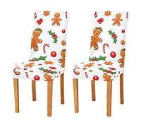 CHIFIGNO Christmas Gingerbread Man Dining Room Chair Covers 2 Pieces, Chic Decorative Seat Protector Cover Kitchen Parsons Chair Slipcovers for Restaurant Hotel Banquet Ceremony