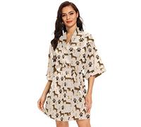 CHIFIGNO Christmas Style Black White Gold Women's Kimono Robe Kimono Style Sleepwear Soft Bridesmaid Robes S-XXL, Cute Dachshund Dogs, Medium