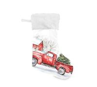 CHIFIGNO Christmas Tree Red Truck Hanging Socks Christmas Stockings 12" x 18" Large Family Stockings for Home Holiday Decoration Indoor 1 Pack