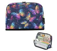 CHIFIGNO Colorful Neon Butterflies Standing Pencil Case Pouch Large Pencil Pouch Zipper Makeup Cosmetics Bag Stationery Supplies for Students Teen Adults