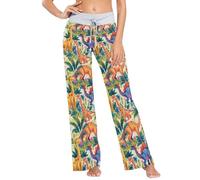 CHIFIGNO Comfy Pajama Pants for Women Lounge Wide Leg Pants Drawstring Pj Bottoms Pants, Vibrant Dinosaurs-1, Medium
