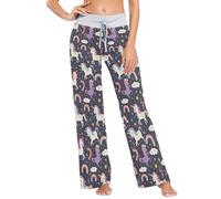 CHIFIGNO Comfy Pajama Pants for Women Wide Leg Lounge Pant Sleep Pajamas Pants Pj Bottoms, Cute Unicorns and Rainbows-3, XL