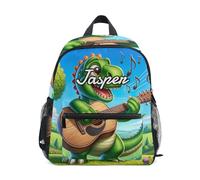 CHIFIGNO Custom Backpack with Name, Personalized Kid's Toddler Backpack for Boys Girls, Customized Book Bag for School Travel, Cartoon Dinosaur Playing Guitar, S, Custom