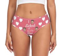 CHIFIGNO Custom Funny Face Photo Womens Underwear Personalized Bikini Panties Soft Briefs Customized Gift for Girlfriend Wife, 1-heart. I Licked It .So Its Mine, XS
