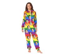 CHIFIGNO Custom Onesie Pajamas with Face Photo Funny Personalized Valentine's Day Hooded Jumpsuit for Women Men Pjs Sleepwear, Pride Flag Lgbt, Medium