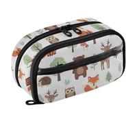 CHIFIGNO Cute Animals Foxes Bears White Large Pencil Pouch Colored Pencil Case Water-Resistant Aesthetic Stationery Bag with PVC Window for Kids Girls Teen Adults