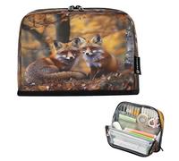 CHIFIGNO Cute Autumn Fox Standing Pencil Case Organizer Big Capacity Zipper Pencil Bag Storage Bag Back to School Supplies for Students Teen College