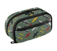 CHIFIGNO Cute Cartoon Airplanes Green Large Capacity Pencil Box Aesthetic Pencil Case Water-Resistant Colored Pen Organizer with PVC Window for Kids Girls Boys Adults