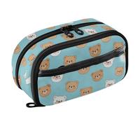 CHIFIGNO Cute Cartoon Bears Blue Pencil Box Big Pencil Pouch Water-Resistant Colored Pen Pouch with PVC Window for School Girls Teen Kids Men Women