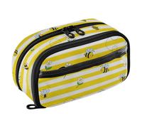 CHIFIGNO Cute Cartoon Bee Yellow Pencil Case Big Pencil Bag Water-Resistant Colored Stationery Pen Bag with PVC Window for School Kids Boys Girls Men Women